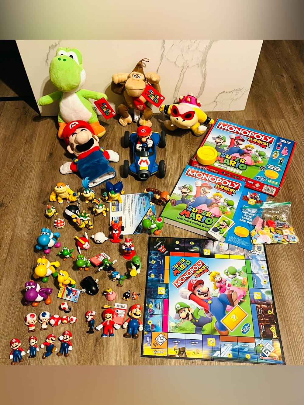 Nintendo Super Mario Character Toy Lot with Bright Green Plush Yoshi